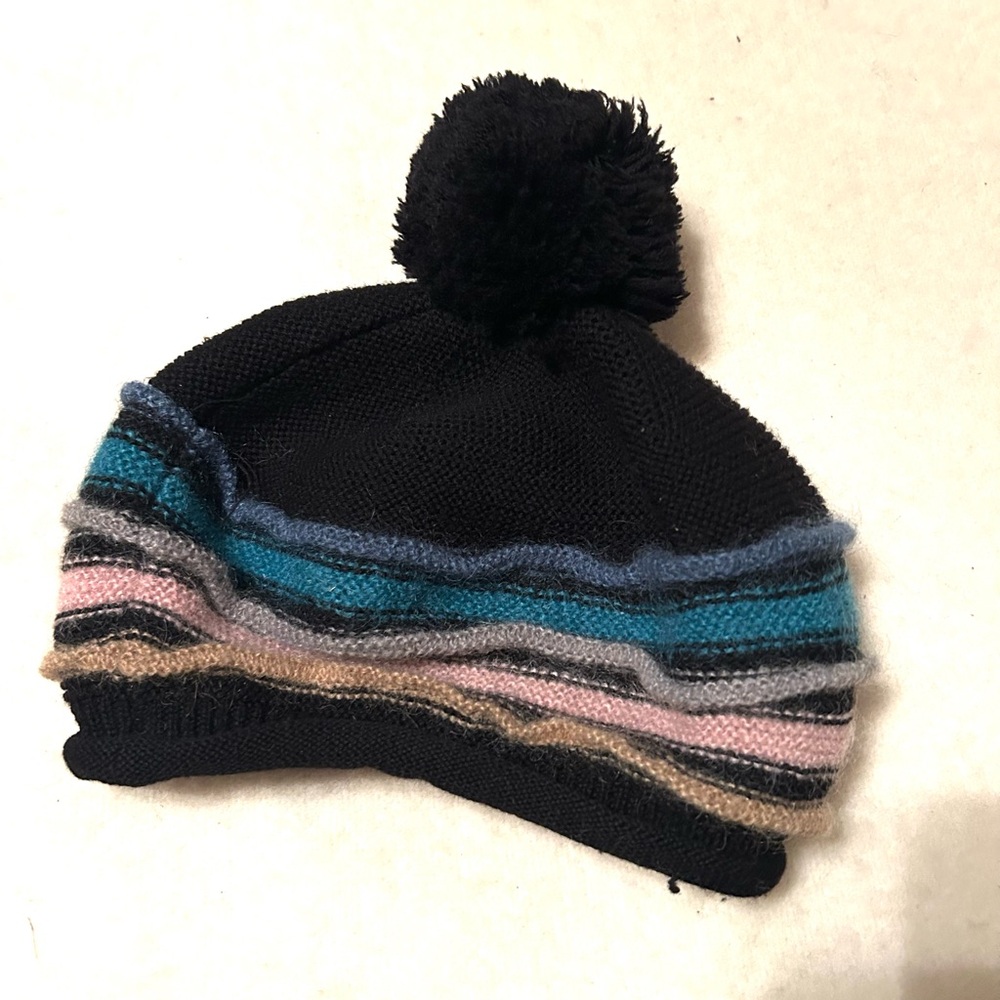 Sonia Rykiel Black and Multicolor Striped Kids Beanie
